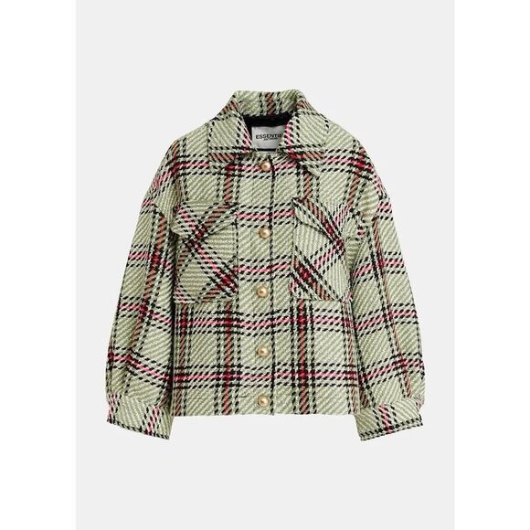 Essentiel Antwerp Checked Oversized Jacket XS Green Ecru Plaid Boxy Fit - Picture 2 of 12